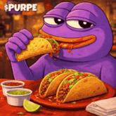 a purple frog is eating a taco with the word spurpe above him