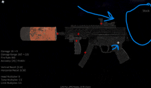 a computer screen shows a gun with a scope and a sniper rifle