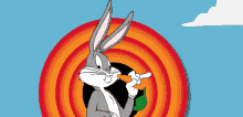 bugs bunny is holding a carrot in his hand