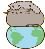 a cartoon drawing of a cat on top of a globe