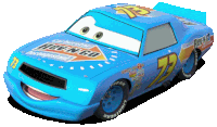 a blue toy car with rev-n-go written on it