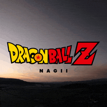 a dragon ball z logo against a sunset background