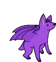 a drawing of a purple dog with wings