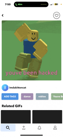 a picture of a roblox character with the words you 've been hacked on it