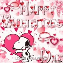 a picture of snoopy hugging a heart that says happy valentine 's day