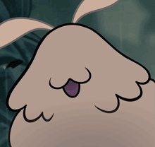 a cartoon drawing of a rabbit with a purple mouth