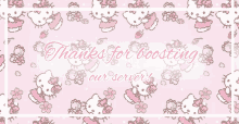 a pink background with hello kitty and the words thanks for boosting our server