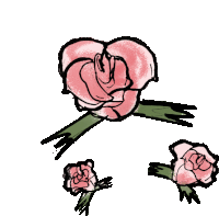 a drawing of a heart shaped rose with two smaller roses