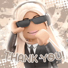 a picture of a girl wearing sunglasses and headphones with the words thank you below her