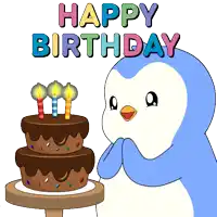 a happy birthday card with a blue penguin