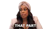 a woman wearing a turban says " that part "
