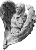 a statue of a woman with wings is sitting down with her eyes closed