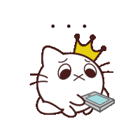 a cartoon cat with a crown on its head holds a cell phone