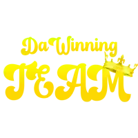 a logo for da winning team with a gold crown