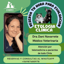 an advertisement for etologia clinica with a woman and a dog