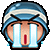 a pixel art illustration of a person wearing a helmet and crying .