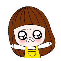 a cartoon drawing of a girl with brown hair and a yellow shirt with the letter d on it