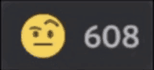 a yellow smiley face next to the number 608 on a black background