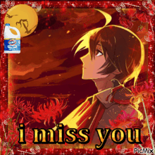 a picture of a boy with the words " i miss you " on the bottom