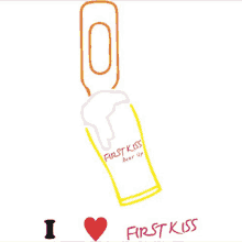 a drawing of a beer bottle with the words first kiss beer up on it