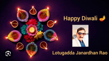 a happy diwali greeting card with a picture of a man in sunglasses