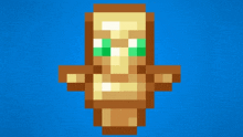 a pixel art of a wooden totem pole with green eyes