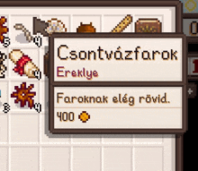 a screenshot of a game that says ' csontvázforok ereklye '