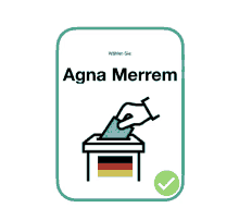 an illustration of a hand putting a ballot into a ballot box with the name agna merrem on it