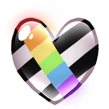 a black and white striped heart with a rainbow stripe