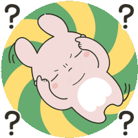 a cartoon rabbit is laying on its back with a question mark around it