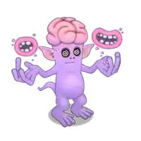 a purple monster with hypnotic eyes and a pink brain