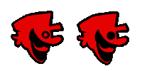 a cartoon drawing of two red hands with black outlines on a white background