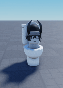 a 3d model of a person sitting in a toilet with horns on their head