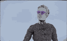 a drawing of a man with purple glasses and a sweater on .