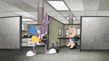 a cartoon of bugs bunny and porky pig in a cubicle