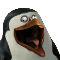 a penguin with its mouth wide open and its tongue out