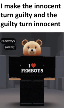 a teddy bear with a shirt that says i love femboys