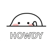 the word howdy is on a white background with a cartoon