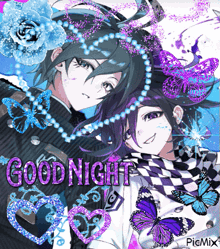 a picture of two anime characters with butterflies and the words " good night "