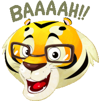 a cartoon of a tiger with glasses and the words baaaah