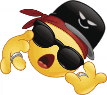 a cartoon smiley face wearing sunglasses and a hat