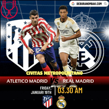 an advertisement for a soccer game between atletico madrid and real madrid