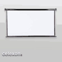 a celexon projector screen is mounted to a wall