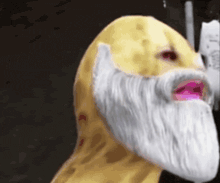 a peanut with a white beard and a pink mouth