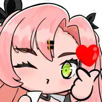 a cartoon girl with pink hair and green eyes is holding a red heart