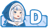 a picture of a girl with a shark head and the letter d in the corner