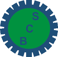 a green and blue circle with the letters s c and b inside of it