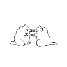 a black and white drawing of two kittens playing with each other