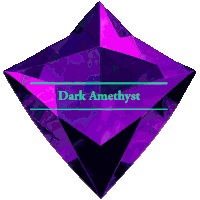 a purple diamond with the words dark amethyst written in green