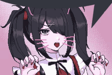 a pixel art drawing of a girl with pigtails and a cat face